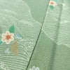 小紋 良品 しつけ糸付き 縮緬 正絹 花柄 袷仕立て 身丈157.5cm 裄丈66.5cm リサイクル着物 着物 金彩 緑・うぐいす色_画像10