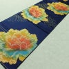 名古屋帯 六通柄 良品 ふくれ織 正絹 花柄 名古屋仕立て なごや帯 リサイクル帯 帯 青・紺_画像8