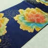 名古屋帯 六通柄 良品 ふくれ織 正絹 花柄 名古屋仕立て なごや帯 リサイクル帯 帯 青・紺_画像11