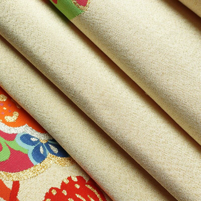 名古屋帯 太鼓柄 良品 つづれ織 正絹 古典柄 松葉仕立て なごや帯 リサイクル帯 帯 金通し クリーム_画像19