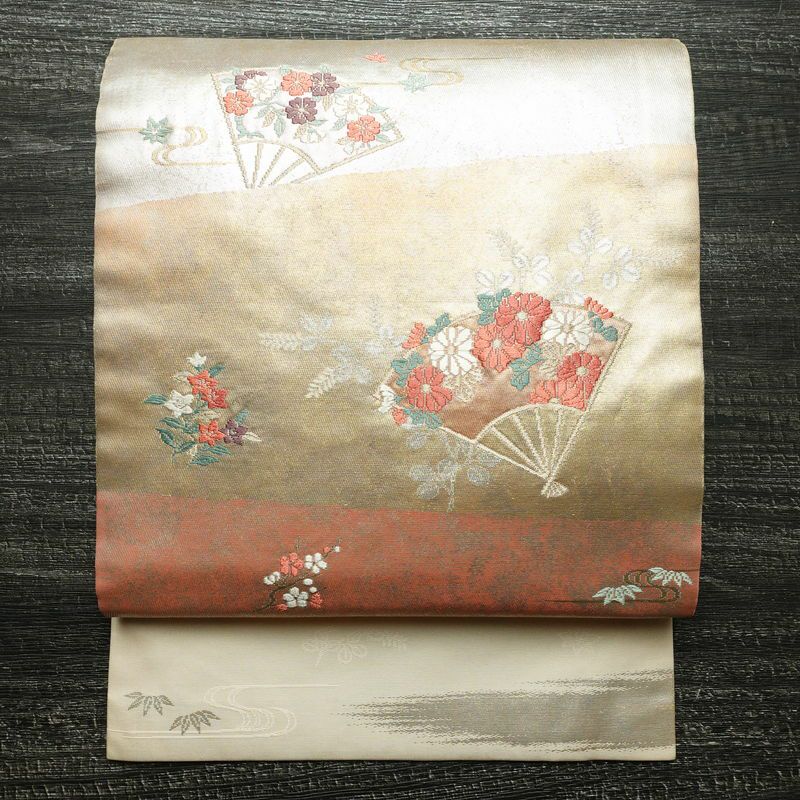 名古屋帯 太鼓柄 良品 正絹 古典柄 名古屋仕立て なごや帯 リサイクル帯 帯 引箔 扇子 ピンク_画像1