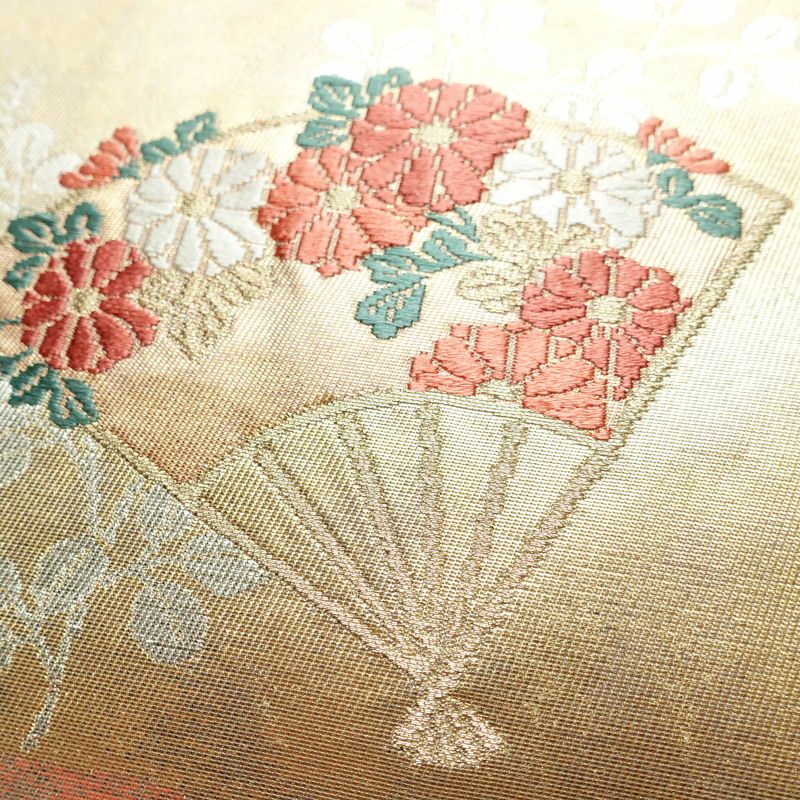 名古屋帯 太鼓柄 良品 正絹 古典柄 名古屋仕立て なごや帯 リサイクル帯 帯 引箔 扇子 ピンク_画像3