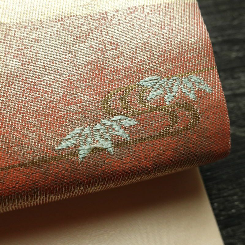 名古屋帯 太鼓柄 良品 正絹 古典柄 名古屋仕立て なごや帯 リサイクル帯 帯 引箔 扇子 ピンク_画像7