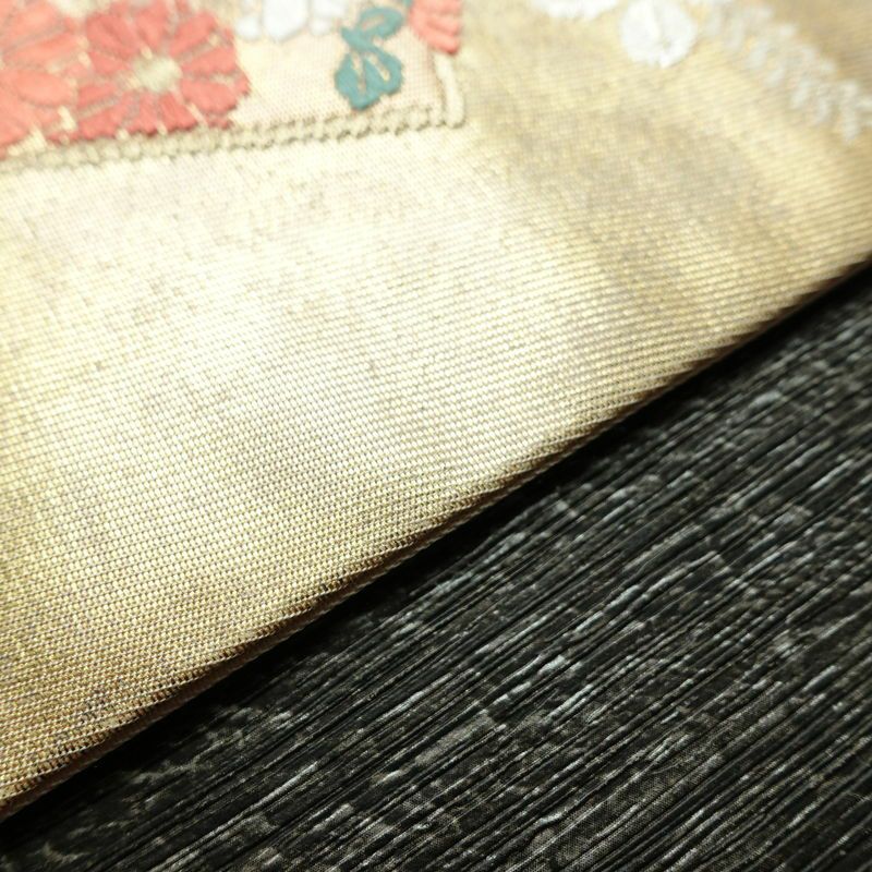 名古屋帯 太鼓柄 良品 正絹 古典柄 名古屋仕立て なごや帯 リサイクル帯 帯 引箔 扇子 ピンク_画像11