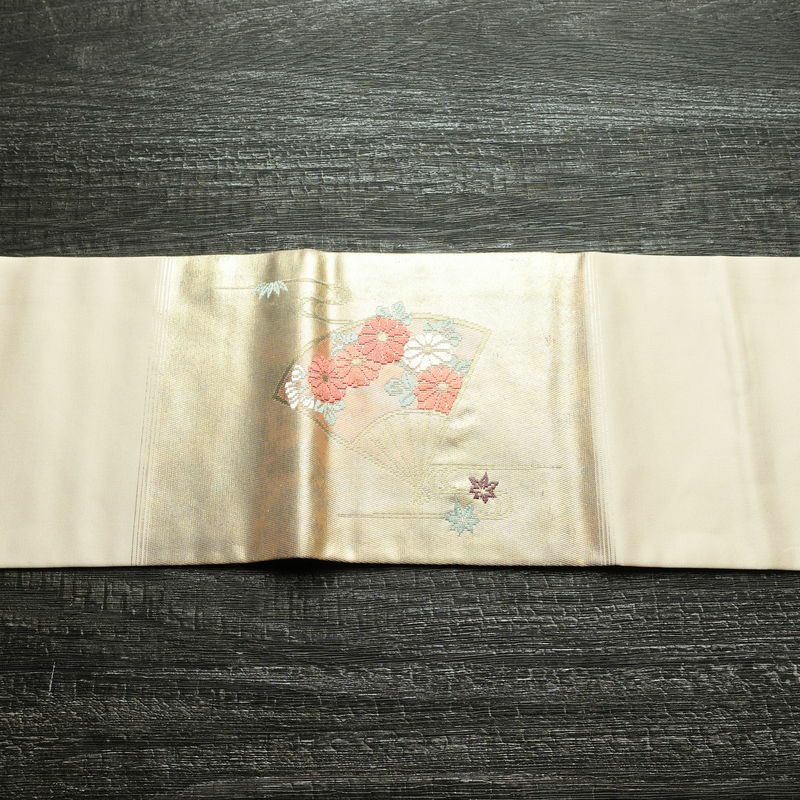 名古屋帯 太鼓柄 良品 正絹 古典柄 名古屋仕立て なごや帯 リサイクル帯 帯 引箔 扇子 ピンク_画像13