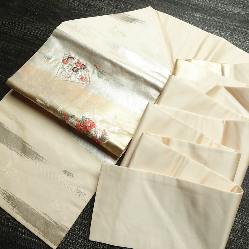 名古屋帯 太鼓柄 良品 正絹 古典柄 名古屋仕立て なごや帯 リサイクル帯 帯 引箔 扇子 ピンク_画像17