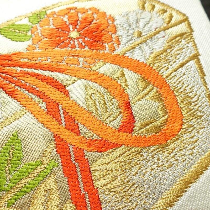 名古屋帯 太鼓柄 良品 正絹 古典柄 名古屋仕立て なごや帯 リサイクル帯 帯 金・銀_画像5