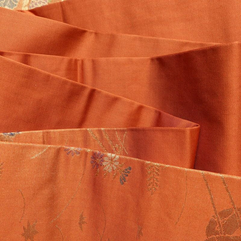 名古屋帯 六通柄 良品 正絹 花柄 名古屋仕立て なごや帯 ポケット付き リサイクル帯 帯 箔 橙_画像18