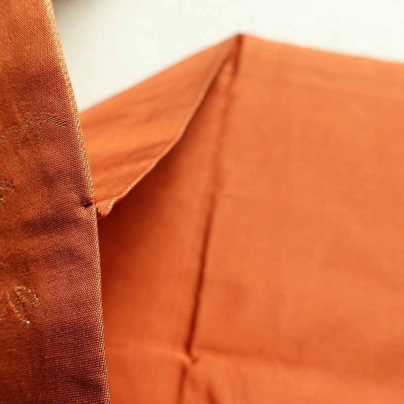 名古屋帯 六通柄 良品 正絹 花柄 名古屋仕立て なごや帯 ポケット付き リサイクル帯 帯 箔 橙_画像20