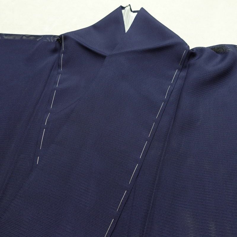 盛夏 色無地 良品 絽 しつけ糸付き ポリエステル 無地 単衣仕立て 身丈163.5cm 裄丈64cm リサイクル着物 着物 薄物 お茶会 シンプル 青・紺_画像16
