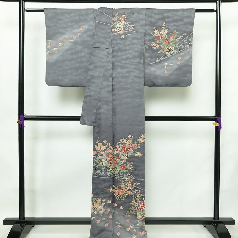 訪問着 良品 正絹 花柄 袷仕立て 身丈165cm 裄丈67cm リサイクル着物 着物 箔 共八掛 金彩 入学式 卒業式 七五三 お宮参り フォーマル 青・紺_画像2