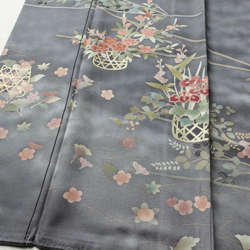 訪問着 良品 正絹 花柄 袷仕立て 身丈165cm 裄丈67cm リサイクル着物 着物 箔 共八掛 金彩 入学式 卒業式 七五三 お宮参り フォーマル 青・紺_画像4