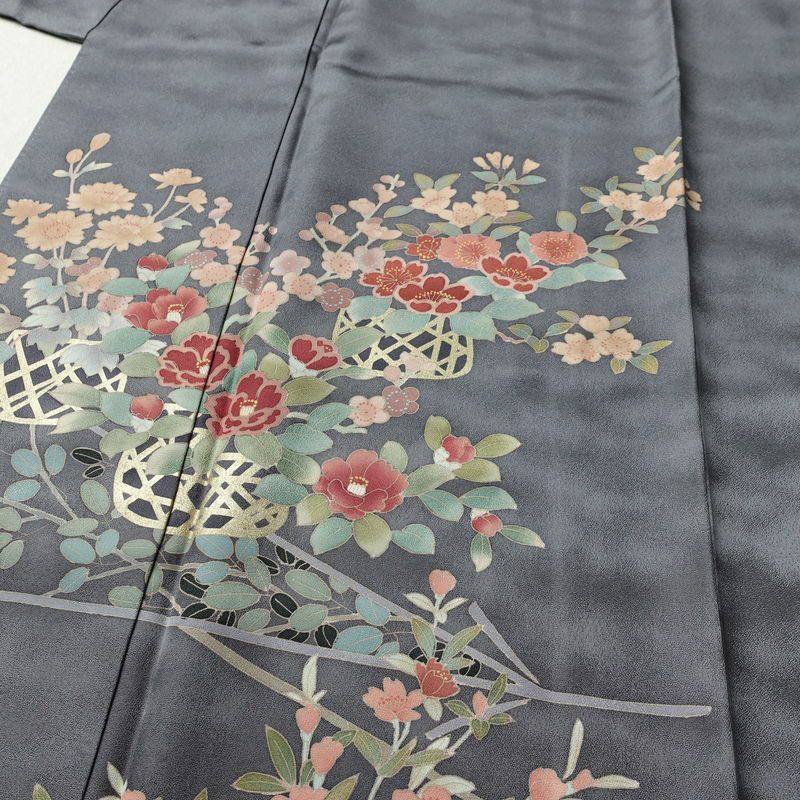 訪問着 良品 正絹 花柄 袷仕立て 身丈165cm 裄丈67cm リサイクル着物 着物 箔 共八掛 金彩 入学式 卒業式 七五三 お宮参り フォーマル 青・紺_画像5