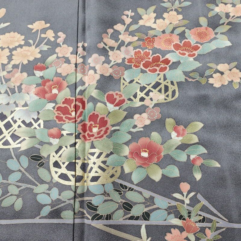 訪問着 良品 正絹 花柄 袷仕立て 身丈165cm 裄丈67cm リサイクル着物 着物 箔 共八掛 金彩 入学式 卒業式 七五三 お宮参り フォーマル 青・紺_画像6