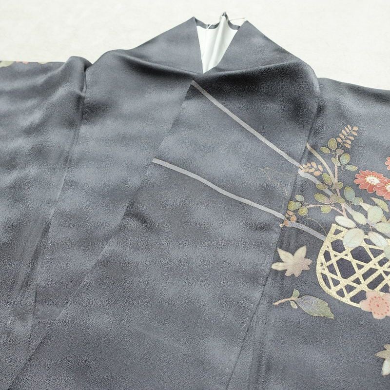訪問着 良品 正絹 花柄 袷仕立て 身丈165cm 裄丈67cm リサイクル着物 着物 箔 共八掛 金彩 入学式 卒業式 七五三 お宮参り フォーマル 青・紺_画像17
