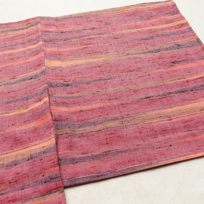 単衣 紬 良品 バチ衿仕立て 正絹 縞柄・線柄 単衣仕立て 身丈151.5cm 裄丈63cm リサイクル着物 着物 紬地 ピンク_画像12