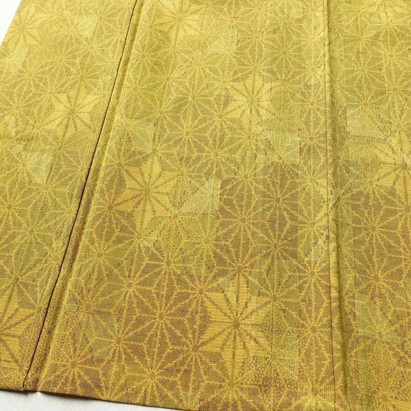単衣 紬 正絹 麻の葉柄 単衣仕立て 身丈154cm 裄丈63cm リサイクル着物 着物 モダン 紬地 黄・黄土色_画像4