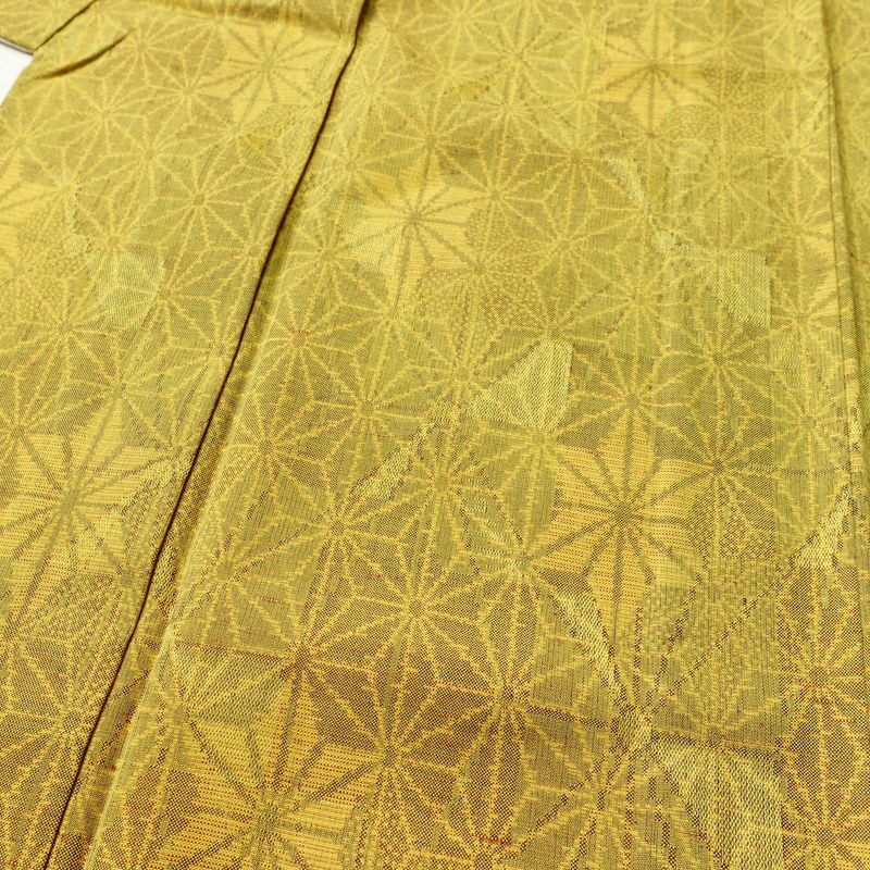 単衣 紬 正絹 麻の葉柄 単衣仕立て 身丈154cm 裄丈63cm リサイクル着物 着物 モダン 紬地 黄・黄土色_画像5