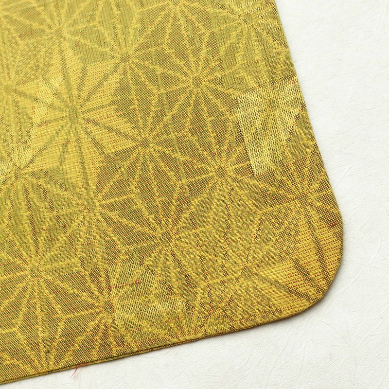単衣 紬 正絹 麻の葉柄 単衣仕立て 身丈154cm 裄丈63cm リサイクル着物 着物 モダン 紬地 黄・黄土色_画像15