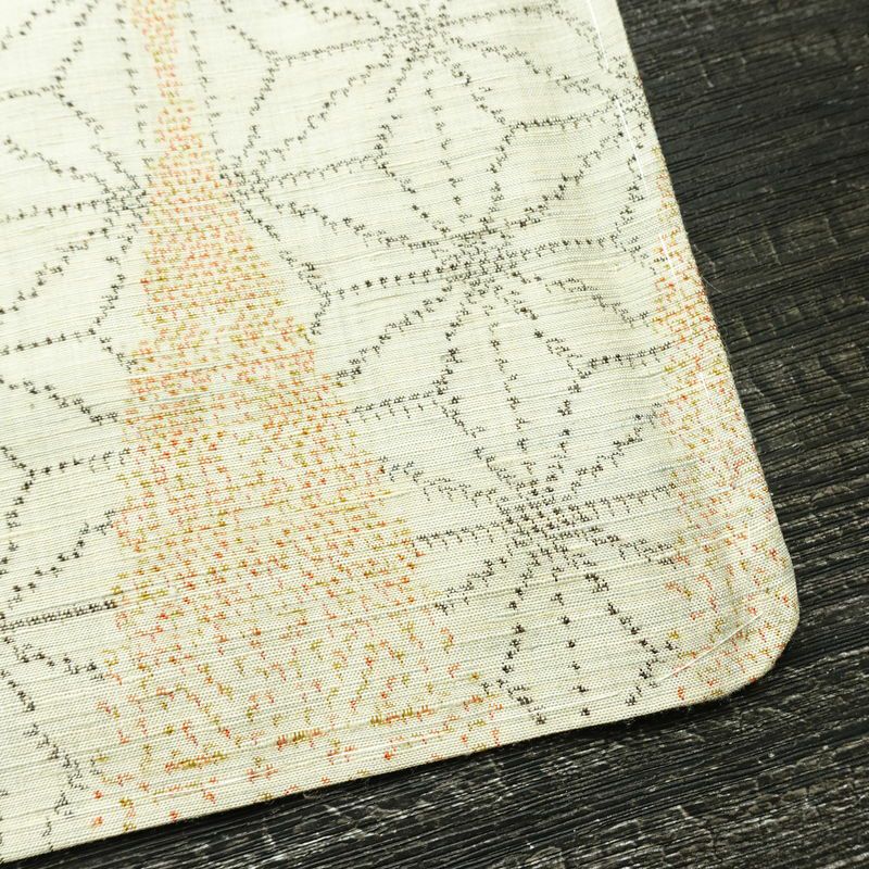 紬 正絹 麻の葉柄 袷仕立て 身丈144.5cm 裄丈61.5cm リサイクル着物 着物 モダン クリーム_画像14