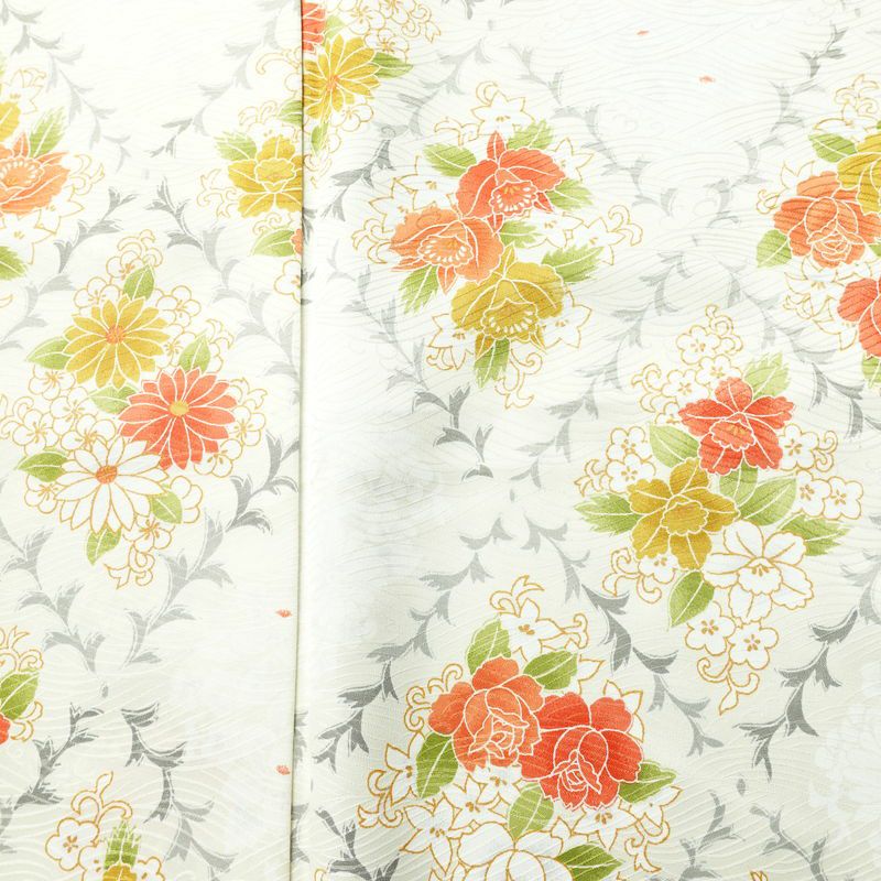 小紋 良品 総柄 ポリエステル 花柄 袷仕立て 身丈162.5cm 裄丈66cm リサイクル着物 着物 白_画像6