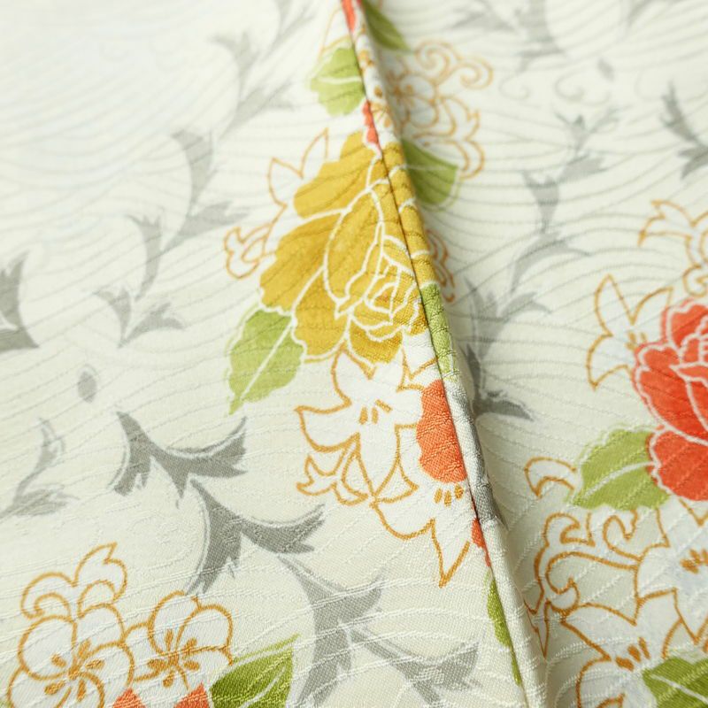 小紋 良品 総柄 ポリエステル 花柄 袷仕立て 身丈162.5cm 裄丈66cm リサイクル着物 着物 白_画像10