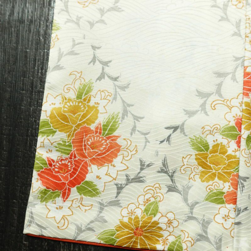 小紋 良品 総柄 ポリエステル 花柄 袷仕立て 身丈162.5cm 裄丈66cm リサイクル着物 着物 白_画像12