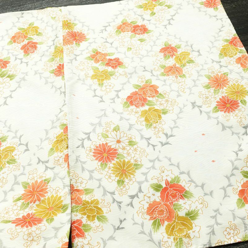 小紋 良品 総柄 ポリエステル 花柄 袷仕立て 身丈162.5cm 裄丈66cm リサイクル着物 着物 白_画像13