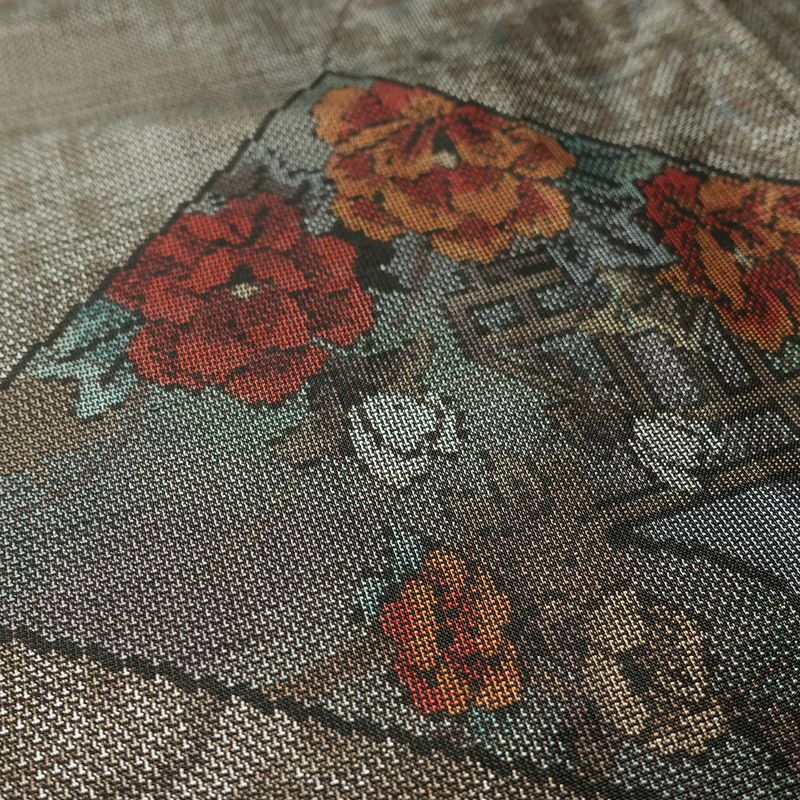 大島紬 美品 証紙なし しつけ糸付き 正絹 花柄 袷仕立て 身丈167cm 裄丈67cm リサイクル着物 着物 茶_画像8