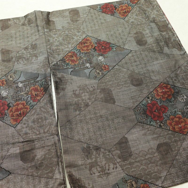 大島紬 美品 証紙なし しつけ糸付き 正絹 花柄 袷仕立て 身丈167cm 裄丈67cm リサイクル着物 着物 茶_画像13