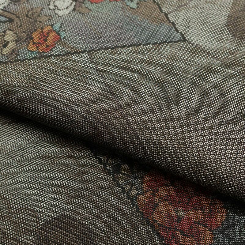 大島紬 美品 証紙なし しつけ糸付き 正絹 花柄 袷仕立て 身丈167cm 裄丈67cm リサイクル着物 着物 茶_画像20