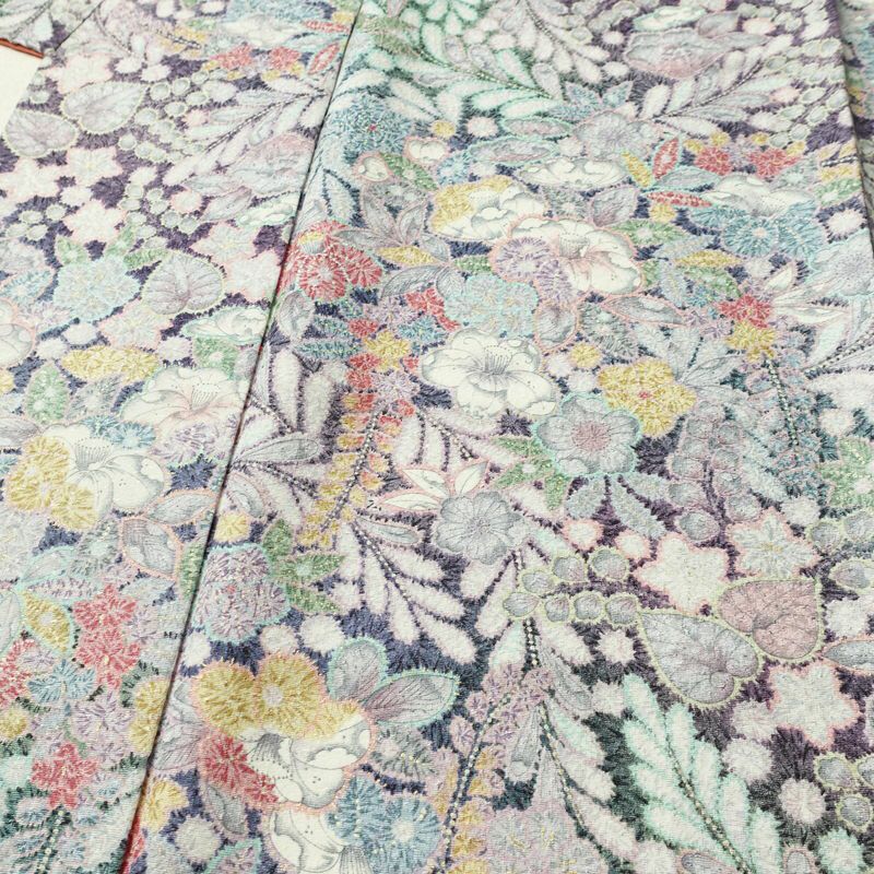 小紋 良品 総柄 正絹 花柄 袷仕立て 身丈158cm 裄丈65cm リサイクル着物 着物 金彩 紫・藤色_画像5