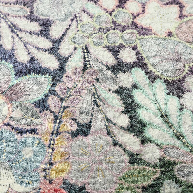 小紋 良品 総柄 正絹 花柄 袷仕立て 身丈158cm 裄丈65cm リサイクル着物 着物 金彩 紫・藤色_画像7
