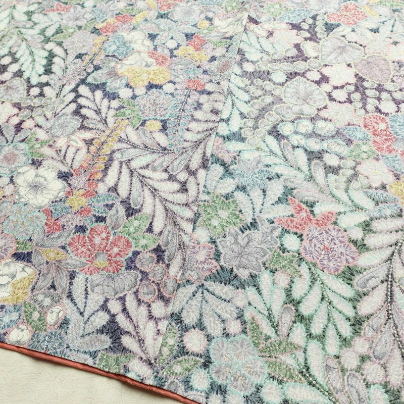 小紋 良品 総柄 正絹 花柄 袷仕立て 身丈158cm 裄丈65cm リサイクル着物 着物 金彩 紫・藤色_画像13