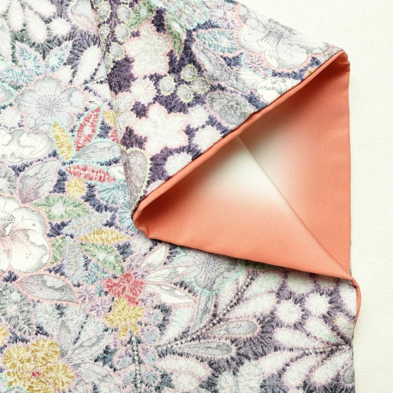 小紋 良品 総柄 正絹 花柄 袷仕立て 身丈158cm 裄丈65cm リサイクル着物 着物 金彩 紫・藤色_画像15