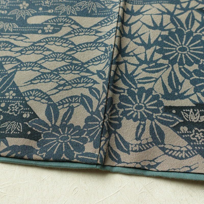 小紋 縮緬 正絹 古典柄 袷仕立て 身丈156.5cm 裄丈64cm リサイクル着物 着物 モダン カジュアル グレー_画像12