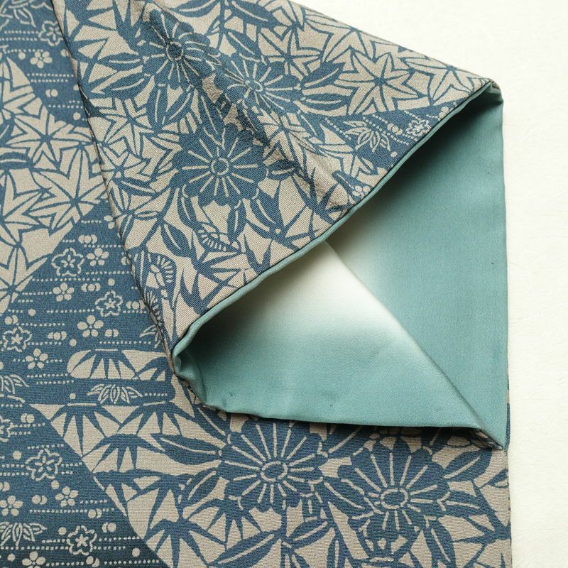 小紋 縮緬 正絹 古典柄 袷仕立て 身丈156.5cm 裄丈64cm リサイクル着物 着物 モダン カジュアル グレー_画像15