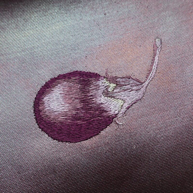 名古屋帯 六通柄 正絹 その他の柄 名古屋仕立て なごや帯 リサイクル帯 帯 刺繍 シンプル おしゃれ 茄子 ポケット付き 紫・藤色_画像5