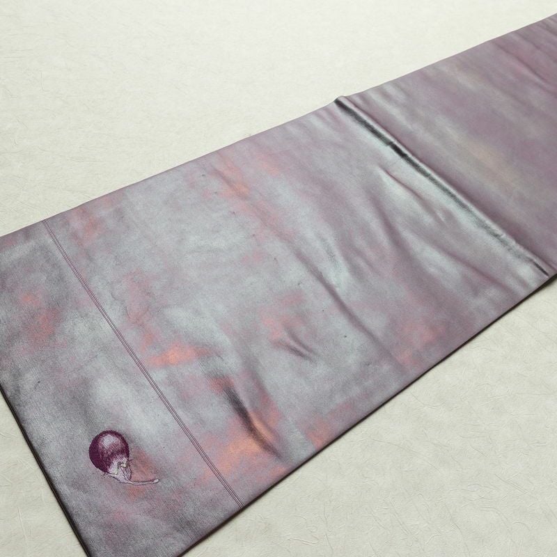 名古屋帯 六通柄 正絹 その他の柄 名古屋仕立て なごや帯 リサイクル帯 帯 刺繍 シンプル おしゃれ 茄子 ポケット付き 紫・藤色_画像6