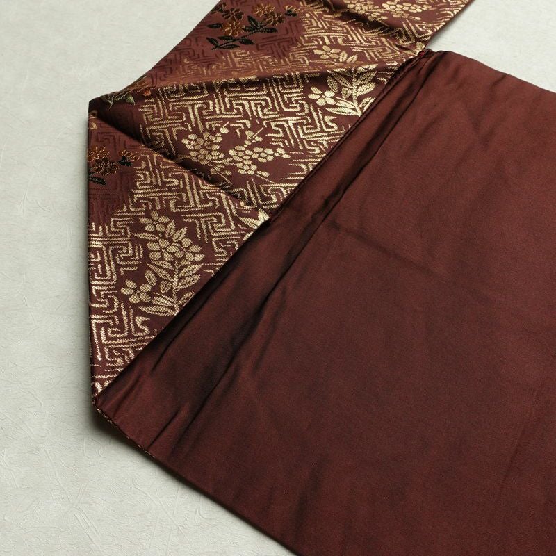 名古屋帯 太鼓柄 良品 正絹 古典柄 名古屋仕立て なごや帯 リサイクル帯 帯 箔 金糸 紅葉 松 小豆・エンジ_画像19