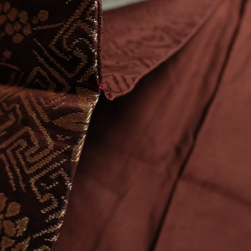 名古屋帯 太鼓柄 良品 正絹 古典柄 名古屋仕立て なごや帯 リサイクル帯 帯 箔 金糸 紅葉 松 小豆・エンジ_画像20