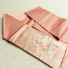 名古屋帯 本金箔 二重織 太鼓柄 正絹 古典柄 名古屋仕立て なごや帯 リサイクル帯 帯 箔 扇子 松 菊 ピンク_画像21