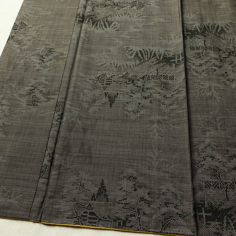 本場大島紬 古代染色純泥染 大島紬 証紙あり 正絹 風景柄 袷仕立て 身丈160.5cm 裄丈64cm リサイクル着物 着物 茶_画像4