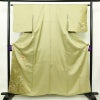 付け下げ 良品 綸子 正絹 花柄 袷仕立て 身丈159.5cm 裄丈63.5cm リサイクル着物 一部しつけ糸付き 着物 刺繍 箔 入学式 卒業式 七五三 お宮参り フォーマル 上品 扇面 榛色 黄・黄土色_画像1