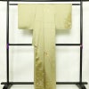 付け下げ 良品 綸子 正絹 花柄 袷仕立て 身丈159.5cm 裄丈63.5cm リサイクル着物 一部しつけ糸付き 着物 刺繍 箔 入学式 卒業式 七五三 お宮参り フォーマル 上品 扇面 榛色 黄・黄土色_画像2
