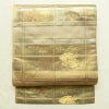 名古屋帯 六通柄 良品 正絹 古典柄 名古屋仕立て なごや帯 リサイクル帯 帯 箔 引箔 扇子 ベージュ_画像1
