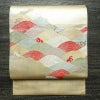 名古屋帯 太鼓柄 良品 正絹 流水・波柄 名古屋仕立て なごや帯 リサイクル帯 帯 引箔 金糸 クリーム_画像1