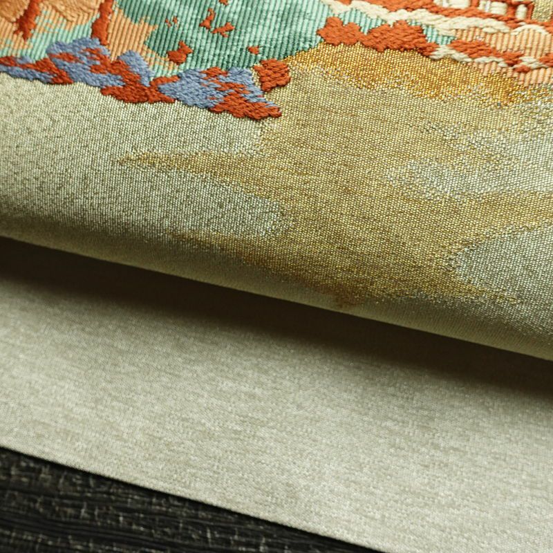 名古屋帯 太鼓柄 良品 正絹 風景柄 名古屋仕立て なごや帯 リサイクル帯 帯 刺繍 金糸 銀糸 金・銀_画像7