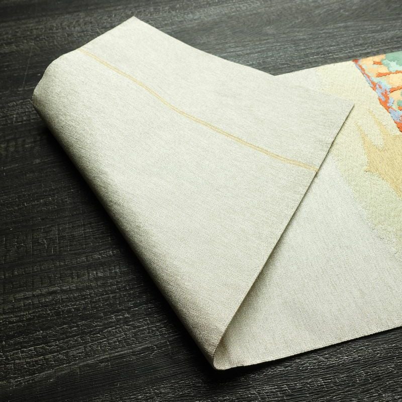 名古屋帯 太鼓柄 良品 正絹 風景柄 名古屋仕立て なごや帯 リサイクル帯 帯 刺繍 金糸 銀糸 金・銀_画像9