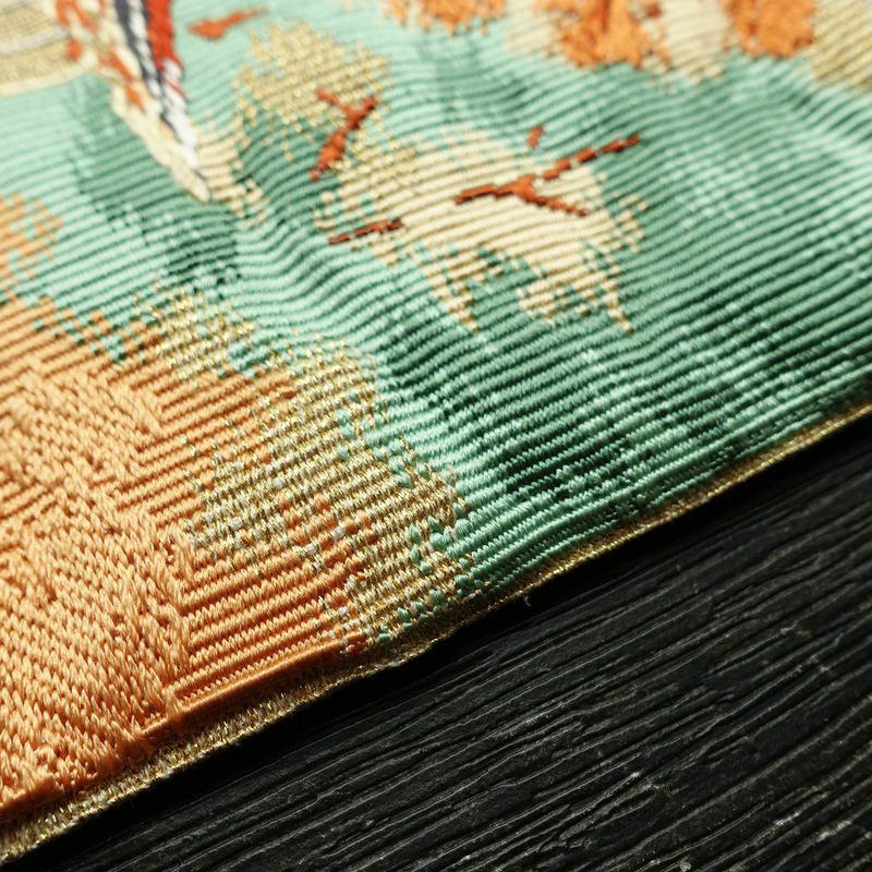 名古屋帯 太鼓柄 良品 正絹 風景柄 名古屋仕立て なごや帯 リサイクル帯 帯 刺繍 金糸 銀糸 金・銀_画像12